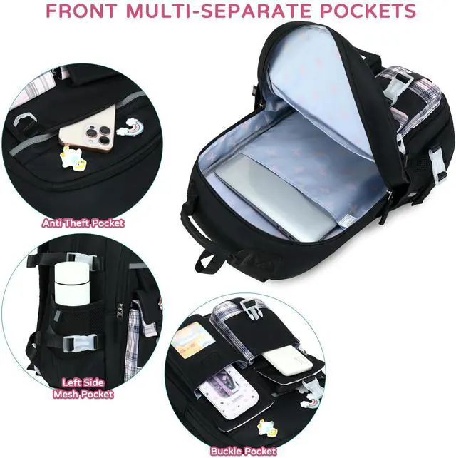 Alt view image 5 of 5 - KIDNUO Backpack for Girls, 15.6 Inch Laptop School Bag Kids Kindergarten Elementary College Backpacks Large Bookbags for Teen Girl Women Students Casual Travel Daypacks (Black)