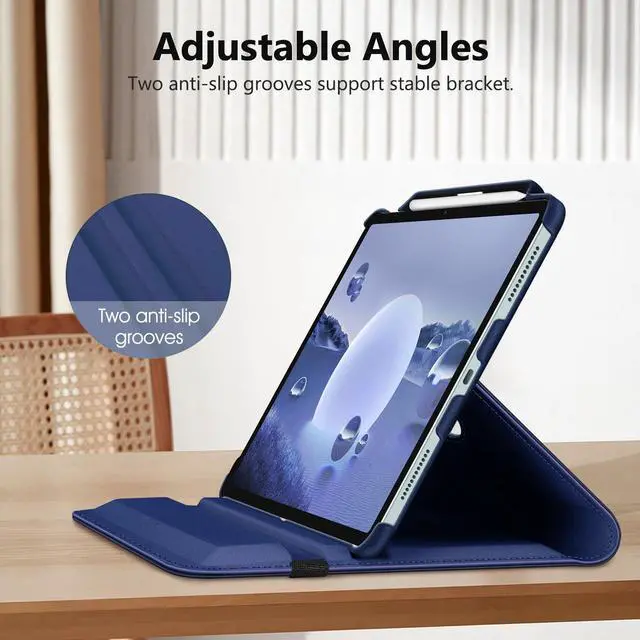Alt view image 5 of 5 - Fintie Rotating Case for iPad Air 13-inch (M3) 2025, (M2) 2024-360 Degree Swiveling Protective Stand Cover with Pencil Holder, Auto Wake/Sleep, Navy