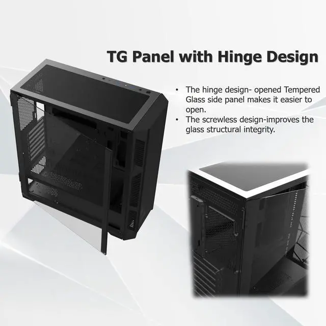 Alt view image 4 of 5 - RAIJINTEK PONOS Ultra White TG4 E-ATX Mid Tower PC Case, Opening Tempered Glass Side Panel, Pre-Install 4 ARGB Fans, White (0R20B00227)