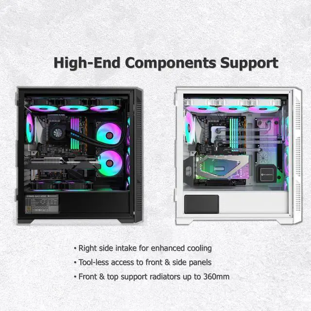 Alt view image 3 of 5 - RAIJINTEK PONOS Ultra White TG4 E-ATX Mid Tower PC Case, Opening Tempered Glass Side Panel, Pre-Install 4 ARGB Fans, White (0R20B00227)