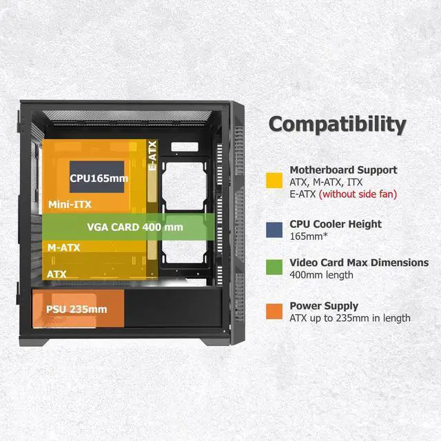 Alt view image 5 of 5 - RAIJINTEK PONOS Ultra White TG4 E-ATX Mid Tower PC Case, Opening Tempered Glass Side Panel, Pre-Install 4 ARGB Fans, White (0R20B00227)