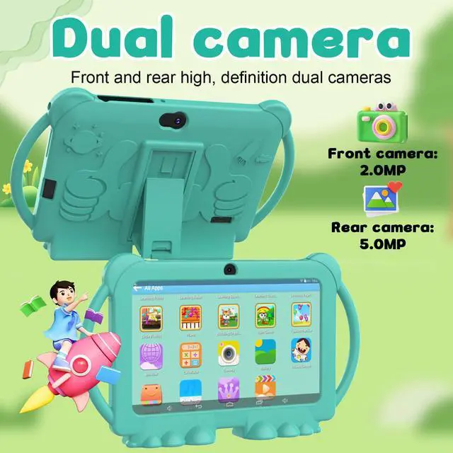 Alt view image 4 of 5 - Kids Tablet 7 inch for Boys Girls Android Tablets for Kids, 4GB RAM 32GB ROM Toddler Tablet, WIFI Bluetooth, Safety Eye IPS Screen, Parental Control, Dual Camera Shockproof Case for Educational Games