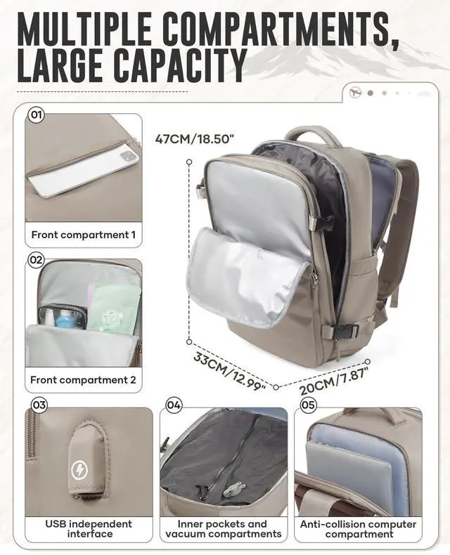 Alt view image 2 of 5 - Vacuum Backpack with Pump for Women Men, Compression Backpack for Travel, Vacpack for School Business Trip, Lightweight Airback Backpacks with Vacuum Seal, Carry On Bag for Airport( Gray Brown Large)