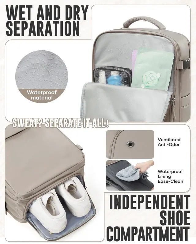 Alt view image 4 of 5 - Vacuum Backpack with Pump for Women Men, Compression Backpack for Travel, Vacpack for School Business Trip, Lightweight Airback Backpacks with Vacuum Seal, Carry On Bag for Airport( Gray Brown Large)