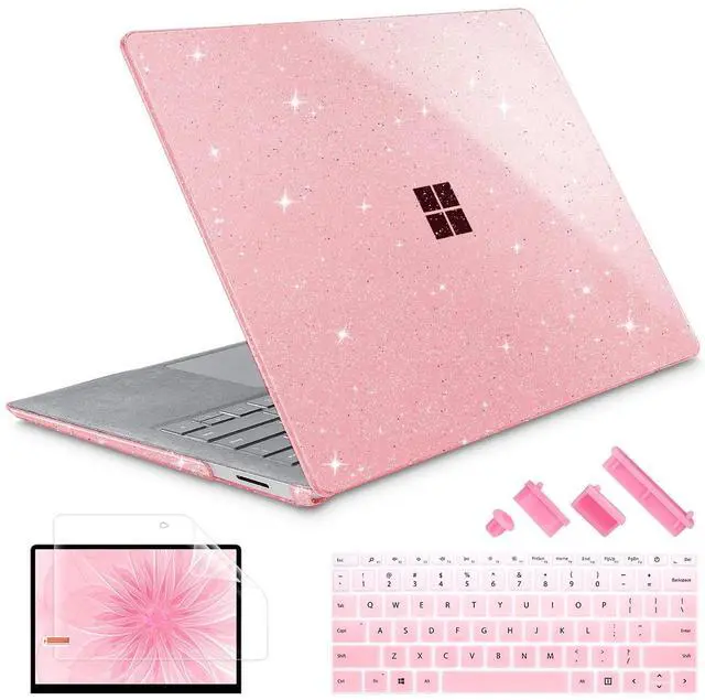 Main image of Lepeoac Case for 13.5" Microsoft Surface Laptop 5/4/3 with Alcantara Palm Rest ONLY 2022 2021 2019 Release Models: 1950/1958/1867, Plastic Hard Shell Case with Keyboard Cover,Sparkly Pink