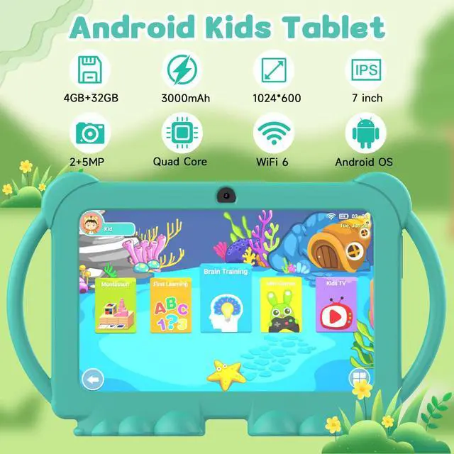 Alt view image 2 of 5 - Kids Tablet 7 inch for Boys Girls Android Tablets for Kids, 4GB RAM 32GB ROM Toddler Tablet, WIFI Bluetooth, Safety Eye IPS Screen, Parental Control, Dual Camera Shockproof Case for Educational Games