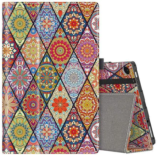 Main image of VORI Case for Amazon Fire HD 10 Tablet (9th/7th/5th Generation,2019/2017/2015 Release), Folio Folding Smart Stand Cover with Hand Strap and Auto Wake/Sleep for Fire 10.1 Inch, Mandala Flowers