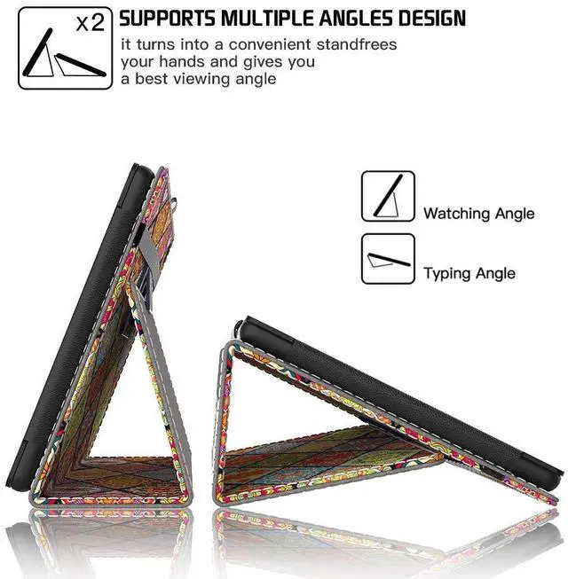 Alt view image 4 of 5 - VORI Case for Amazon Fire HD 10 Tablet (9th/7th/5th Generation,2019/2017/2015 Release), Folio Folding Smart Stand Cover with Hand Strap and Auto Wake/Sleep for Fire 10.1 Inch, Mandala Flowers