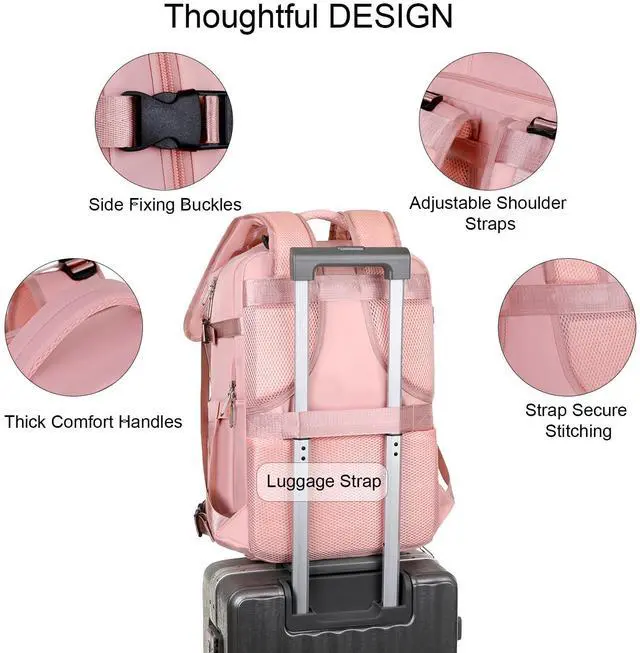 Alt view image 4 of 5 - CALLPIONEER Travel Backpack for Women Personalized Initial Carry on Backpack for Airplanes with USB Port & Shoe Compartment TSA Flight Approved Versatile for Work Hiking Weekender Trips (Pink-C)