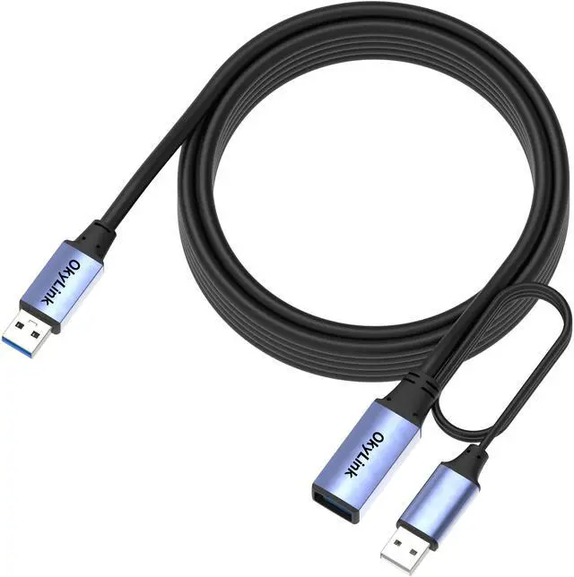 Alt view image 5 of 5 - OkyLink 15ft(5M) Active USB 3.0/3.2 Gen 1 Extension Cable A Male to A Female with Power Cable 5Gbps for CCTV Camera, Printer