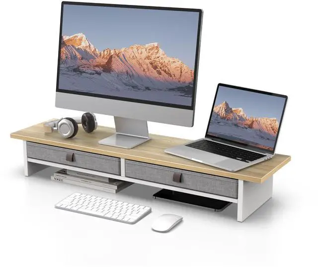 Main image of Fenge Monitor Stand with Drawer, 2 Tiers Dual Monitor Riser for Desk, 35 Inch Computer Stand for 2 Monitors, Desk Shelf for Home, Office, Laptop, PC, TV, Printer