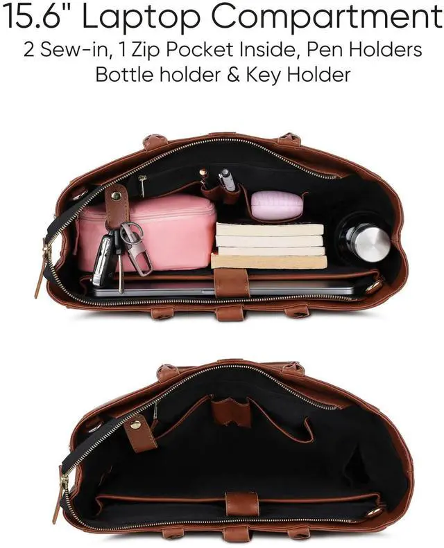 Alt view image 2 of 5 - RASHKI SARA Women Tote bag 15.6 Laptop Messenger Bag Office Bag College Bag Vegan Leather (Tan)