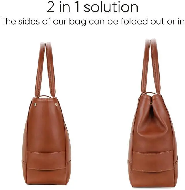 Alt view image 5 of 5 - RASHKI SARA Women Tote bag 15.6 Laptop Messenger Bag Office Bag College Bag Vegan Leather (Tan)