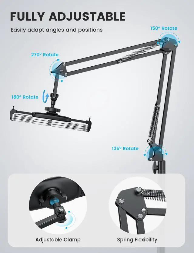 Alt view image 4 of 5 - Floor Tablet Stand Phone Holder - Lamicall [55" Height Adjustable][ Flexible Arm] Multi Angle Tablet Holder, 5lb Weighted Base Bed Mount For 4.7-13" Devices, iPad Pro Air Mini, Kindle, Tabs, E-Readers