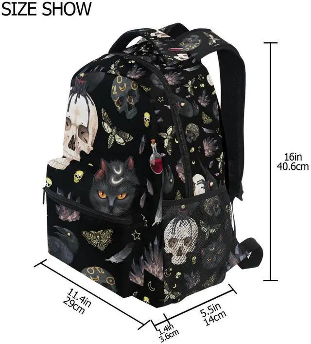 Alt view image 2 of 5 - MNSRUU Student School Bag Goth Skull Moth Backpack for Girls Boys College Bookbag Laptop Rucksack Travel Backpack for Adult Teen Casual Daypack