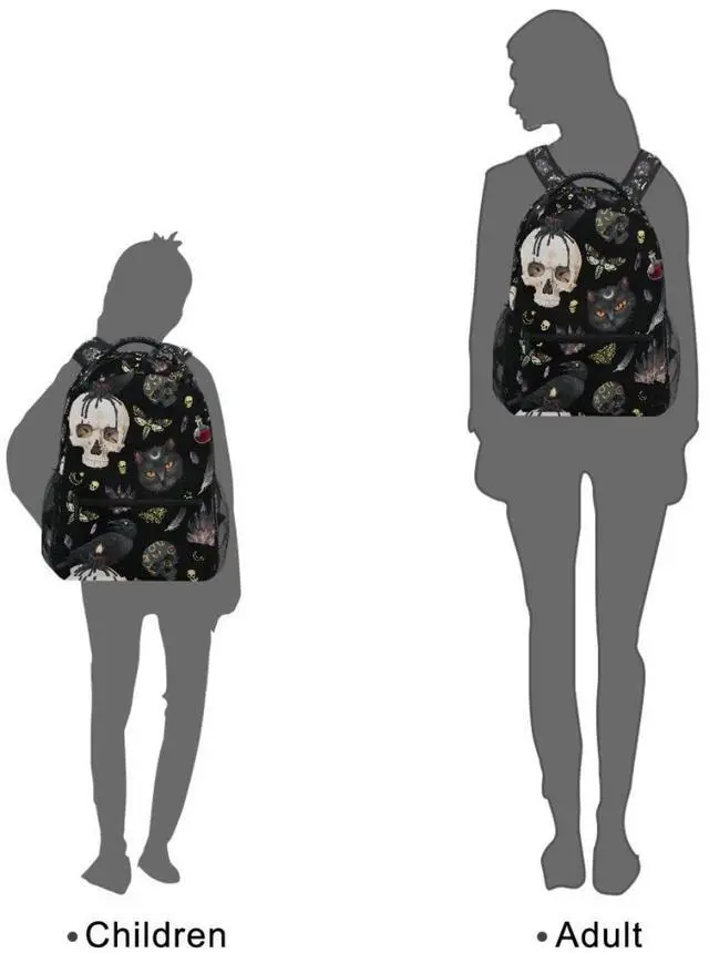 Alt view image 3 of 5 - MNSRUU Student School Bag Goth Skull Moth Backpack for Girls Boys College Bookbag Laptop Rucksack Travel Backpack for Adult Teen Casual Daypack