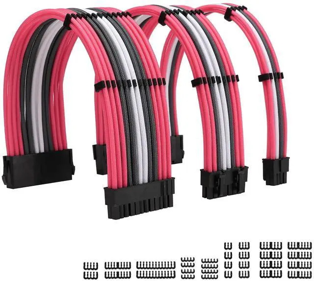 Alt view image 2 of 5 - Formulamod Sleeve Extension Power Supply Cable Kit 18AWG (1) ATX 24P+ (1) EPS 8-P+ (2) PCI-E8-P with Combs for PSU to Motherboard/GPU (Pink Grey White)
