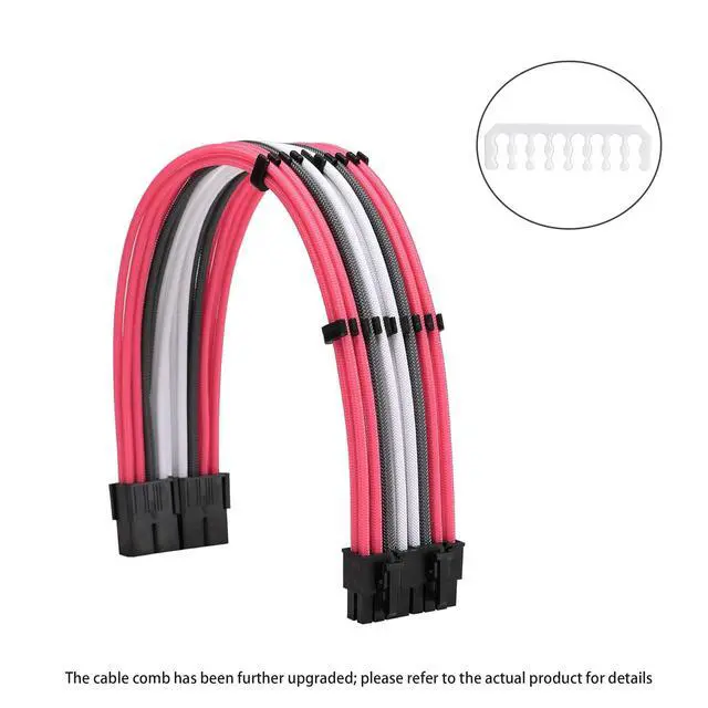 Alt view image 3 of 5 - Formulamod Sleeve Extension Power Supply Cable Kit 18AWG (1) ATX 24P+ (1) EPS 8-P+ (2) PCI-E8-P with Combs for PSU to Motherboard/GPU (Pink Grey White)