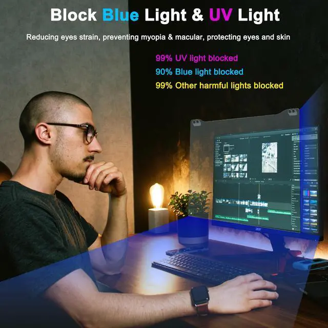 Alt view image 3 of 5 - ZYY 20-22 Inch Anti Blue Light Screen Protector for Diagonal 20,21.5,22 Inch Monitor, Desktop PC UV Blocking Filter (19 5/16 x 12 1/2) for Eye Strain, Hanging Computer Screen Blue Light Blocker