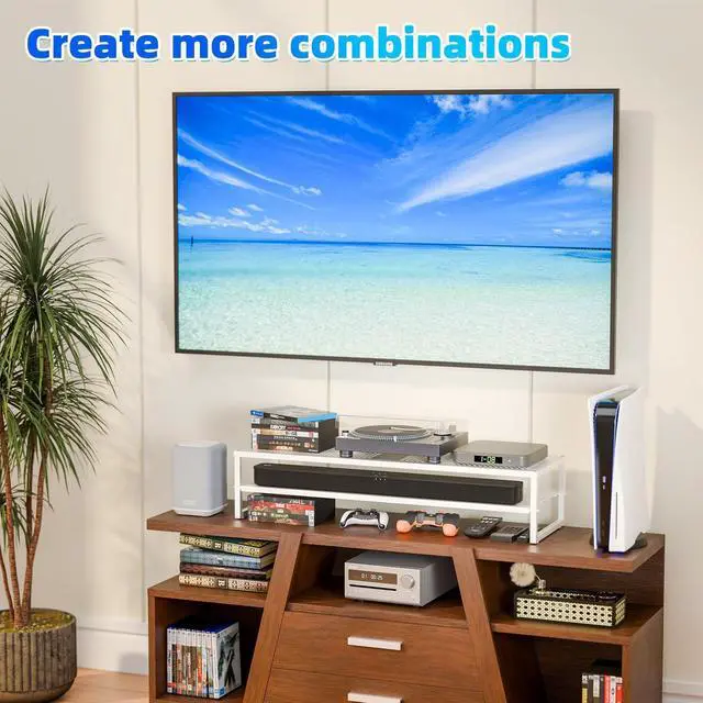 Alt view image 5 of 5 - Simple Trending 2 Tier Metal Dual Monitor Stand Riser, Computer Office Desktop Organizer for 2 Monitors with 32"x10" Mouse Pad for Laptop, Printer, TV, White