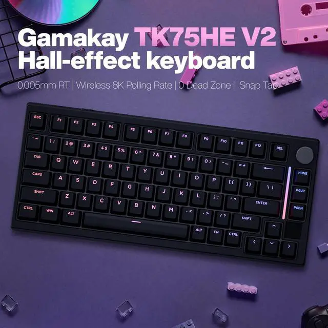 Alt view image 2 of 5 - GK GAMAKAY TK75HE V2 Rapid Trigger Wireless Keyboard TFT Screen, Tri-Mode BT/2.4GHz/USB-C, 8KHz Polling Rate 0.005mm RT, Hall Effect Magnetic Switch 75% Gaming Keyboard (Black, Magnetic Mercury)