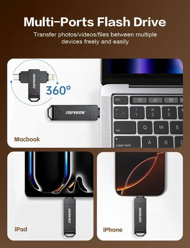 Alt view image 2 of 5 - AUAMOZ 512GB Flash Drive Intended for iPhone, Memory Stick Storage Files Photos Videos Backup, Compatible with iPhone iPad Android PC, Plug and Play, No Application Required (Metal Gray)