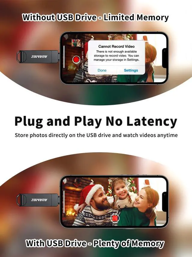 Alt view image 4 of 5 - AUAMOZ 512GB Flash Drive Intended for iPhone, Memory Stick Storage Files Photos Videos Backup, Compatible with iPhone iPad Android PC, Plug and Play, No Application Required (Metal Gray)