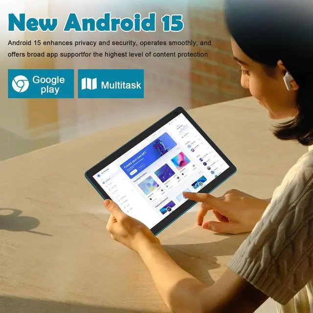 Alt view image 4 of 5 - Android 15 Tablet 10 inch, 2 in 1 Tablet with Keyboard, 6GB RAM+32GB ROM Support 1TB Expandable Tablets PC, Quad-Core CPU, HD Screen, BT, WiFi, Long Battery Life Tablets with Case Mouse Stylus, Navy