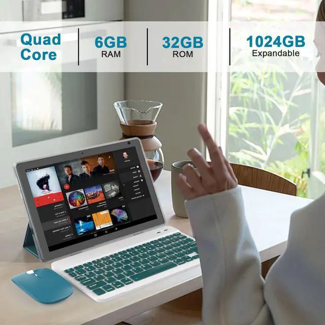 Alt view image 3 of 5 - Android 15 Tablet 10 inch, 2 in 1 Tablet with Keyboard, 6GB RAM+32GB ROM Support 1TB Expandable Tablets PC, Quad-Core CPU, HD Screen, BT, WiFi, Long Battery Life Tablets with Case Mouse Stylus, Navy