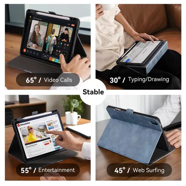 Alt view image 3 of 5 - AsileCuir Handmade Case for iPad Air 13 Inch M3 2025 / M2 2024 A3268 A3269 A2898 A2899 with Pencil Holder Pocket,Multi Angles Stand,Magnetic Closure,Vegan Leather Cover,Auto Sleep/Wake,Blue