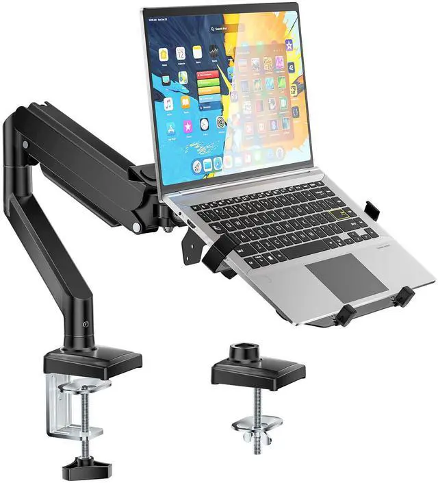 Main image of WALI Laptop Desk Mount, 2-in-1 Monitor Mount with Adjustable Laptop Tray, Fits Max 17" Notebook and 34" Computer Screen, Max Holds 22-26.4 lbs, Single Monitor Laptop Stand for Desk (GSMP001NLP), Black