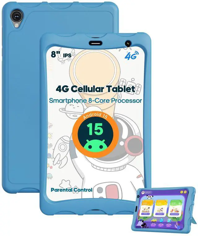 Main image of HAOVM 8 Inch Tablet Android 15,4G SIM Unlocked Tablet, Octa-Core CPU 2.0GHz, 12 GB+64 GB, TF Expandable, IPS Display, 5G WiFi, 5MP+8MP Dual Cameras,5100mAh, GPS, Blue Case