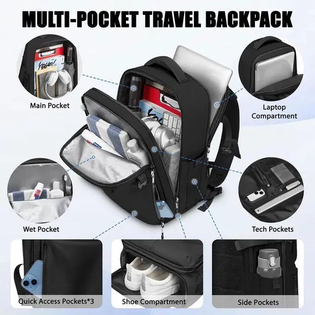 Alt view image 2 of 5 - MANETTA Travel Backpack for Men, 17.3 Inch Laptop Backpack, Water Resistant Business backpack with Waterproof zipperCarry on Backpack with 30L Large Capacity Bag for Work College Travel