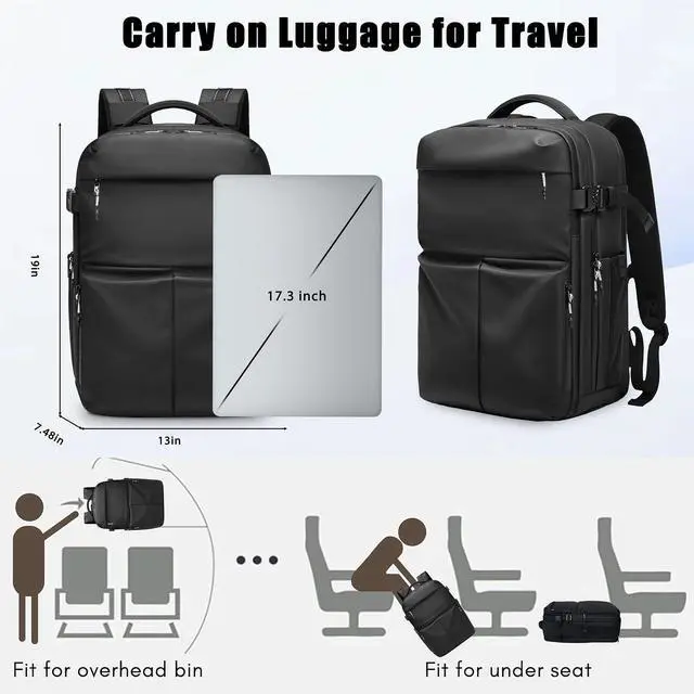 Alt view image 3 of 5 - MANETTA Travel Backpack for Men, 17.3 Inch Laptop Backpack, Water Resistant Business backpack with Waterproof zipperCarry on Backpack with 30L Large Capacity Bag for Work College Travel