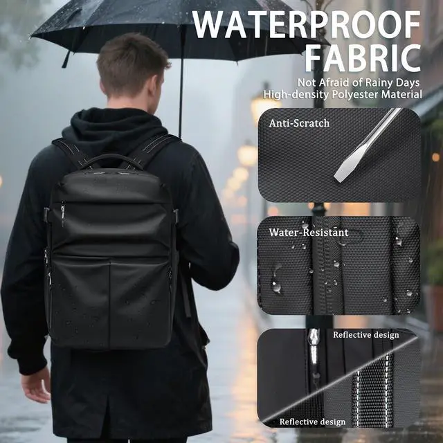 Alt view image 4 of 5 - MANETTA Travel Backpack for Men, 17.3 Inch Laptop Backpack, Water Resistant Business backpack with Waterproof zipperCarry on Backpack with 30L Large Capacity Bag for Work College Travel