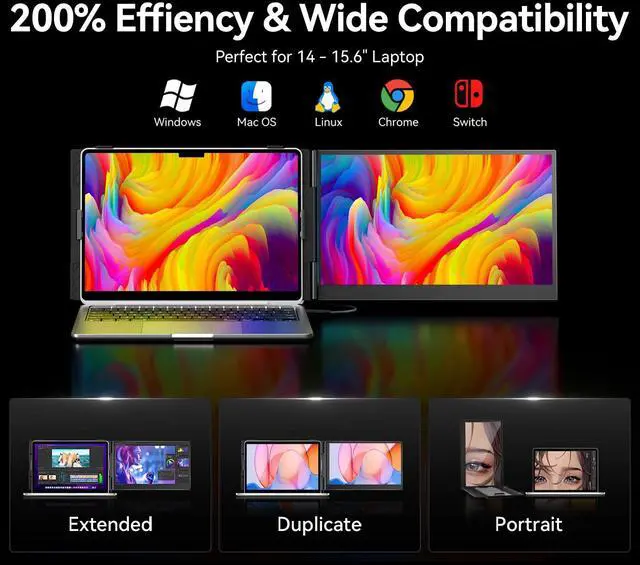 Alt view image 4 of 5 - Laptop Screen Extender, 1.3lb Ultra Lightweight 14" 1080P FHD Portable Monitor for Laptop, Plug & Play Dual Travel Screen Monitor, Laptops Dual Monitors Attachment, Fits Windows/Mac/Android/Chrome