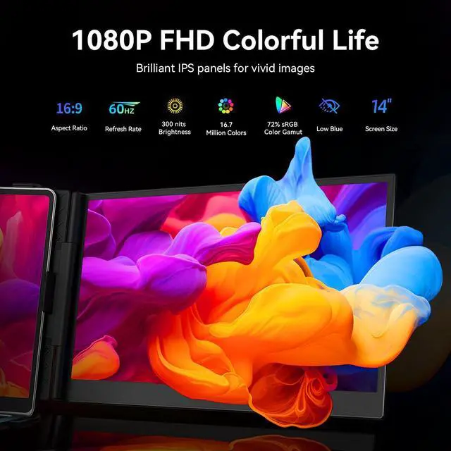 Alt view image 5 of 5 - Laptop Screen Extender, 1.3lb Ultra Lightweight 14" 1080P FHD Portable Monitor for Laptop, Plug & Play Dual Travel Screen Monitor, Laptops Dual Monitors Attachment, Fits Windows/Mac/Android/Chrome