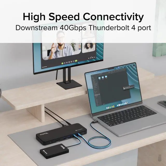 Alt view image 4 of 5 - Plugable Thunderbolt 4 Dock with 100W Charging, Thunderbolt Certified, Laptop Docking Station Dual Monitor Single 8K or Dual 4K HDMI for Windows and Mac, 4X USB, Gigabit Ethernet (TBT4-UD5)