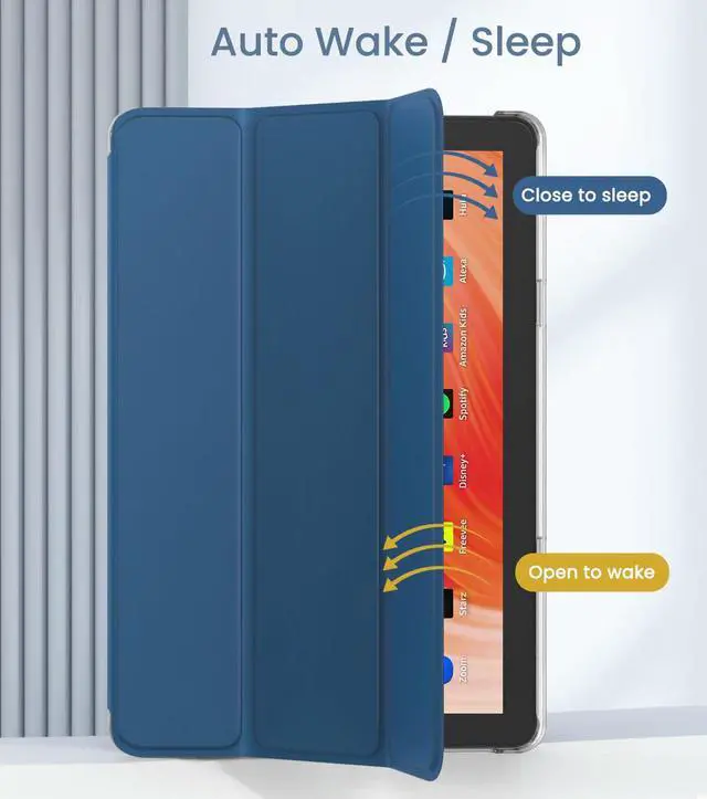 Alt view image 4 of 5 - MoKo Case for All-New Amazon Kindle Fire HD 10 Tablet (13th Generation, 2023 Release) 10.1", PU Leather Trifold Stand Cover for Fire Tablet 10 2023, Auto Wake/Sleep, Dark Sea Blue