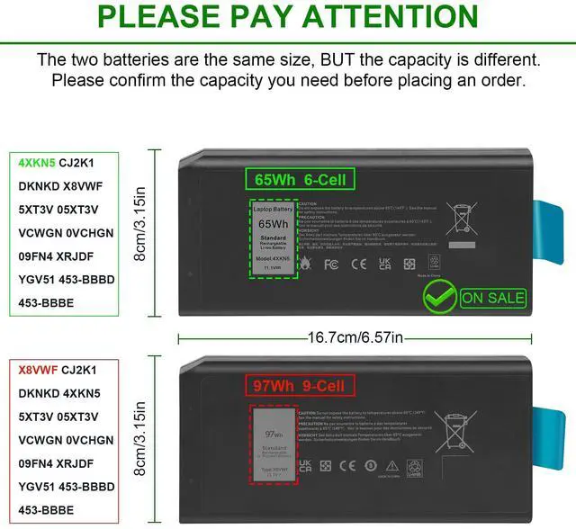 Alt view image 2 of 5 - 65Wh 4XKN5 CJ2K1 X8VWF DKNKD Battery Replacement for Dell Latitude 14 Rugged 5404 5414 E5404 Extreme 7404 7414 E7404, P45G P46G P46G001 P46G002 5XT3V 05XT3V VCWGN 0VCHGN 09FN4 XRJDF XN4KN YGV51