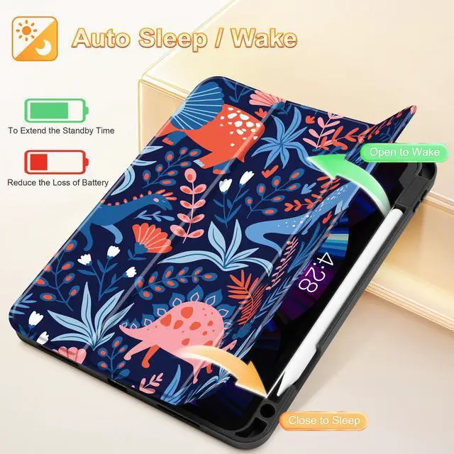 Alt view image 3 of 5 - Tuiklol iPad Pro 11 for 2022 2021 Gen 4ht/3rd Case, Magnetic Smart Case with Soft TPU Back Cover, Pencil Holder, Auto Wake/Sleep for iPad 11 Inch 2020 2018 Gen 2nd/1st Cover for Kid,Dinosaur