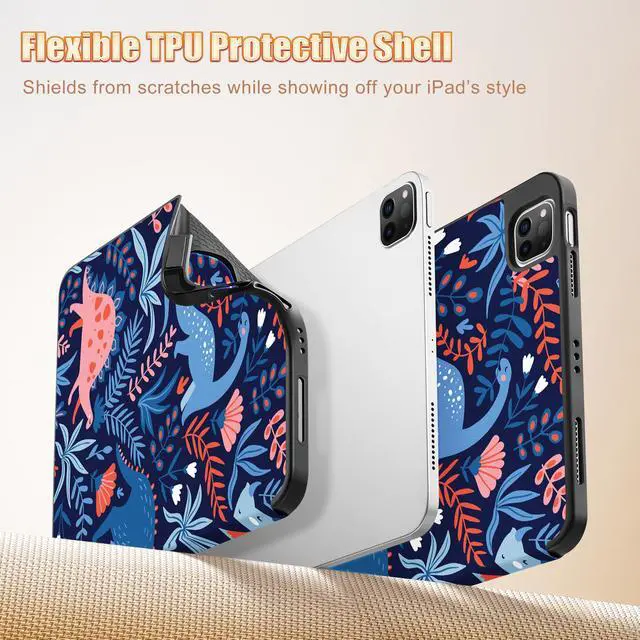 Alt view image 4 of 5 - Tuiklol iPad Pro 11 for 2022 2021 Gen 4ht/3rd Case, Magnetic Smart Case with Soft TPU Back Cover, Pencil Holder, Auto Wake/Sleep for iPad 11 Inch 2020 2018 Gen 2nd/1st Cover for Kid,Dinosaur