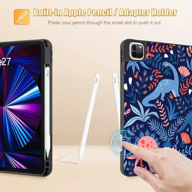 Alt view image 5 of 5 - Tuiklol iPad Pro 11 for 2022 2021 Gen 4ht/3rd Case, Magnetic Smart Case with Soft TPU Back Cover, Pencil Holder, Auto Wake/Sleep for iPad 11 Inch 2020 2018 Gen 2nd/1st Cover for Kid,Dinosaur