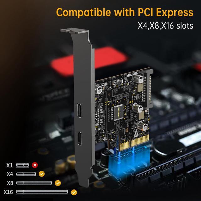 Carte PCIe USB-C 3.2 Gen 2 - 2 Ports 10 Gbps Pour PC Fixe - Chipset ASM3142, Alimentation PCIe + SATA - Compatible Windows, Linux, MacOS