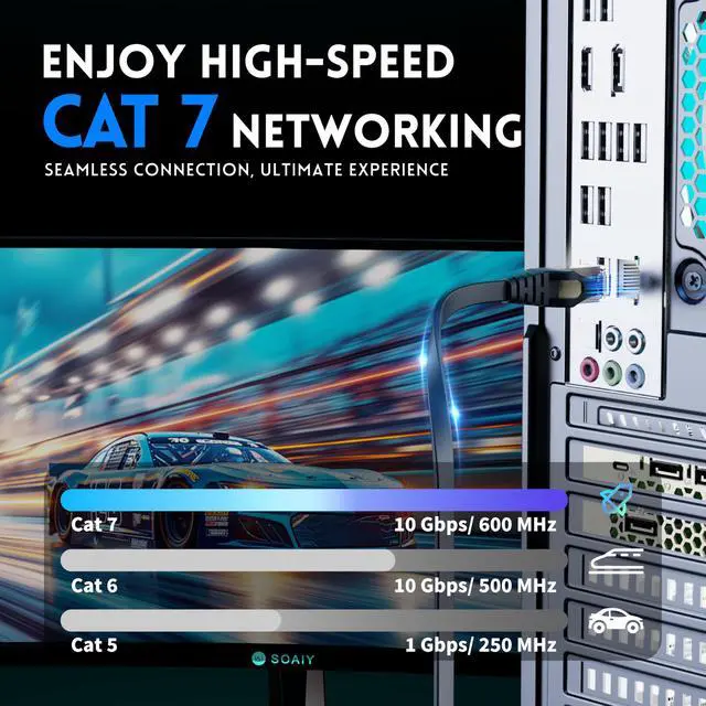 Alt view image 2 of 5 - Cat 7 Shielded Ethernet Patch Cable 100 ft Black (Highest Speed Cable) Cat7 Flat Internet Network Cables with Snagless RJ45 Connector for Modem, Router, LAN, Computer + Free Clips and Straps