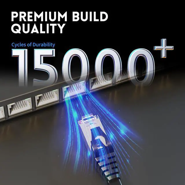 Alt view image 4 of 5 - Cat 7 Shielded Ethernet Patch Cable 100 ft Black (Highest Speed Cable) Cat7 Flat Internet Network Cables with Snagless RJ45 Connector for Modem, Router, LAN, Computer + Free Clips and Straps