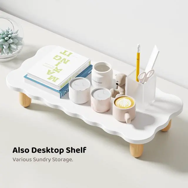 Alt view image 5 of 5 - AFOOYO Monitor Stand Riser, Cookie-Shaped Sturdy Wood Computer Monitor Stand for Desk, Ergonomic Desk Stand, Multi-Purpose Desktop Organizer Riser for Computer, Laptop, Printer, TV,White