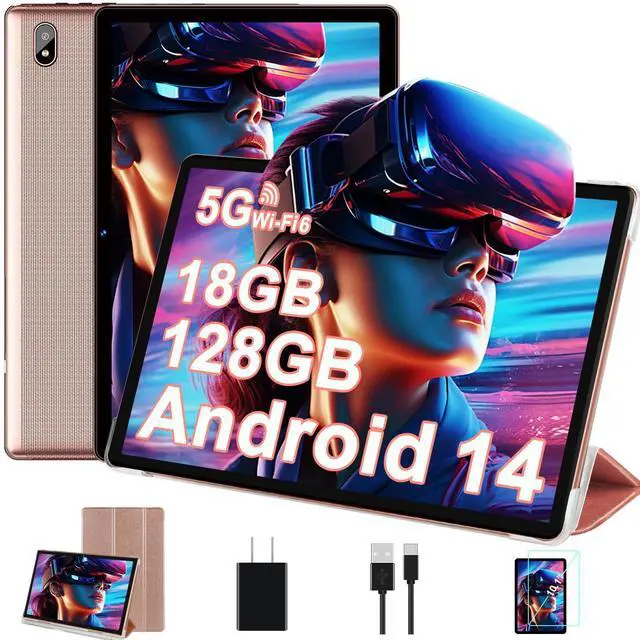 Main image of DMOAO Tablet, 10.1 Inch Tablets, Android 14 Tablet with 18GB RAM+128GB ROM/ 1TB Expand, Octa-Core 1.8GHz CPU, 6000mAh Battery, 5G WiFi, WiFi 6, BT5.0, Widevine L1 HD IPS Tableta PC-Rose Gold