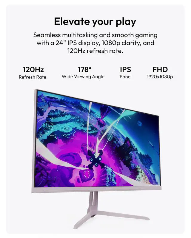 Alt view image 2 of 5 - Pixio PX246 Wave Pink 24 inch 120Hz Refresh Rate FHD 1080p Resolution IPS Panel 4ms GTG Response Time Gaming Monitor with Adaptive Sync