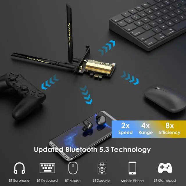 Alt view image 4 of 5 - WAVLINK AXE5400 PCIe WiFi 6E WiFi Card, 2025 Tri-Band Wireless Network Card with Bluetooth 5.3, AX210 Chip, MU-MIMO, WPA3, OFDMA, Low-Profile Bracket, Heat Sink
